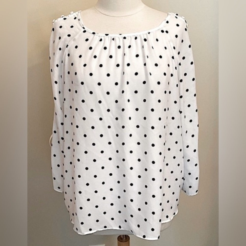 Zac & Rachel White Black Polka Dot SZ XL  Retro Boho Chic Cottagecore Blouse